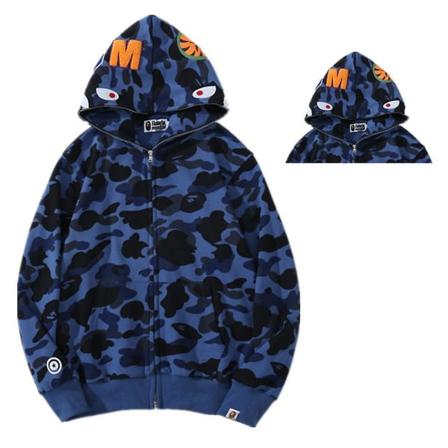 Shark Head Camouflage Langærmet hættetrøjejakke hættetrøjejakke med fuld lynlås Casual Street Ydertøj V Blue 2XL