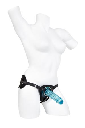 Crystal Pleasures Aqua Blue 15 cm Strap-On - Vuxen.se - Vibrerande, strapless & standars strap-ons