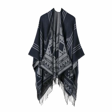 Varm sjal halsduk med tofs Öppen front poncho vinterkofta för dam