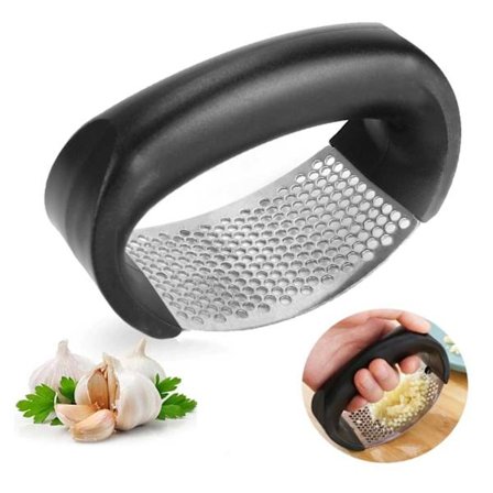 Vitlökspress i Stål - Garlic Press Handtag - Svart