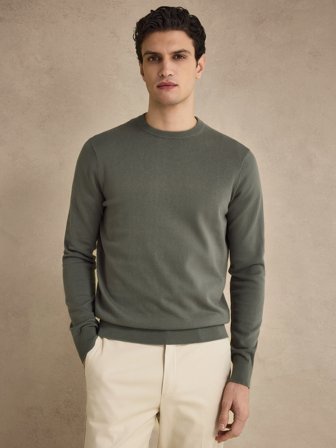 John Henric Men's Grüner Rundhalspullover Size S