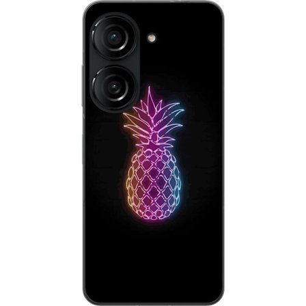 Yhteensopiva Puhelinkuori Asus Asus Zenfone 10 Neonkuvitus ananaksesta värikkäässä valossa mustaa taustaa vasten
