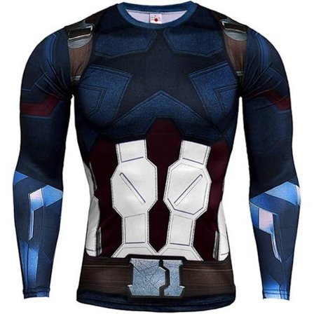 3D Superhelt Tettsittende Hurtigtørkende Elastisk Sport Cosplay T-skjorte Langermet Kaptein 1 Medium Kaptein 2 M