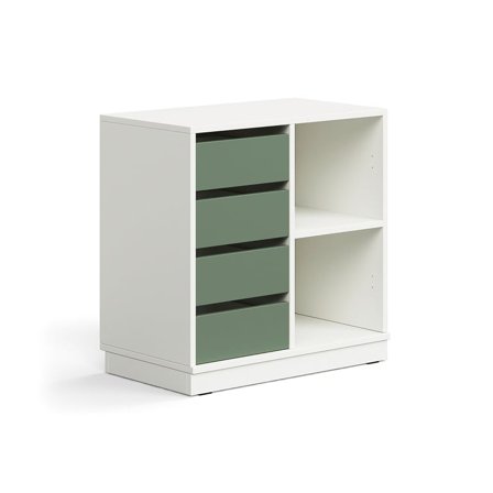 Student storage CASPER, 4 drawers, 2 compartments, base frame, white/dark green