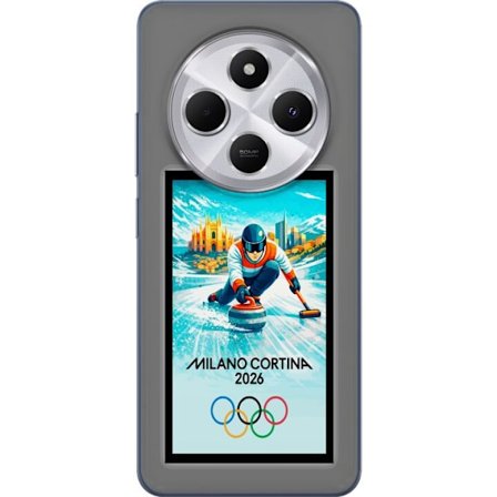 Kompatibelt Mobildeksel til Xiaomi Redmi 14C Ishockeyillustrasjon med spillere i bevegelse på isen, Milano Cortina 2026, Milan-landemerker og olympisk