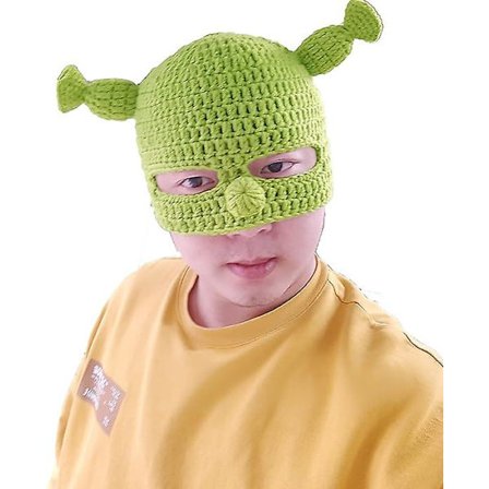 Grønn Hette til Hele Hodet, Shrek-Hatter med Søte Ører, Strikket Hette med Maske, Morsom Halloween Cosplay-Rekvisitt