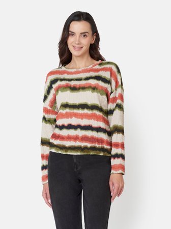 JENSEN - Langærmet T-shirt - Beige 7 Orange Mix - Stribet
