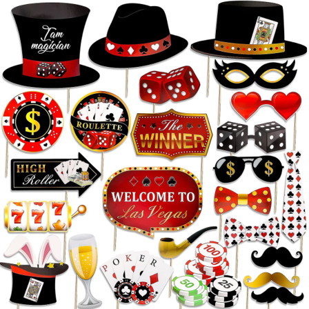 Las Vegas Casino Photo Booth Rekvisitter Morsomme DIY Poker Tema Selfie Rekvisittsett