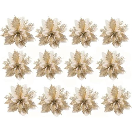 Jul konstgjord glitterblomma 12ST Julstjärna blommor till jul