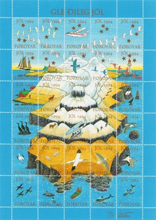 Færøerne - Julemærkeark 1994 - Takket - Ubrugt eller foldet