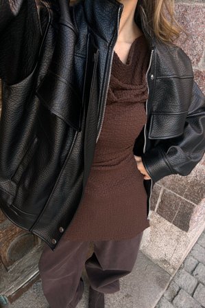 NA-KD Strukturerad långärmad topp med drapering - Set - Brun - M