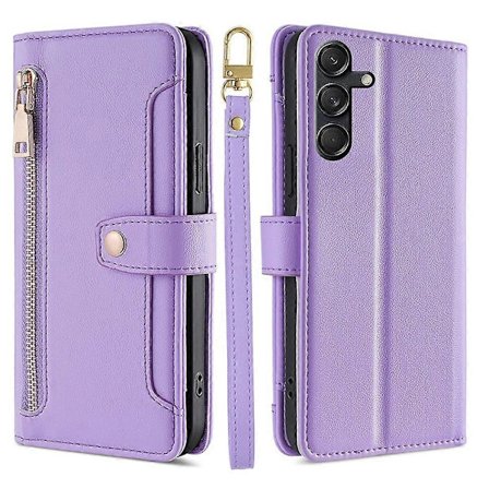Sauetekstur Crossbody Glidelås Lommebok Lær Telefonveske Lilla For Samsung Galaxy M55 5G