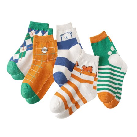 5 Par Barn Bjørn Mønster Bomullsstrømper Gutter Jenter Høst Vinter M 4 til 6 År