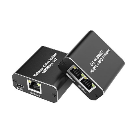 LAN-splitter 1 til 2, 1000 Mbps Ethernet-splitter 2-ports Gigabit nettverkssplitter for datamaskin, hub, switch, ruter