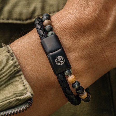 Yellow & Green Stone & Leather Icon Bracelet for Men - Beaded bracelets