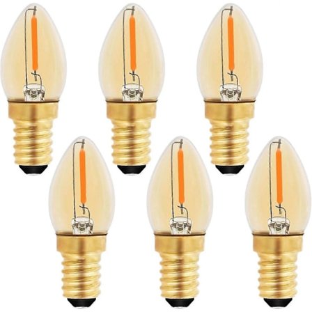 C7 LED Kertepære E14, 0,5W 5W Ækvivalent, Amber LED Filamentpære E14 Lysekrone 2200k Varm Hvid, Ikke-dæmpbar, Pakke med 6