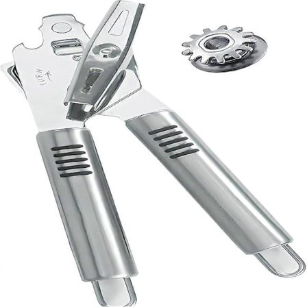 Multifunktionel 3-i-1 dåseåbner med ekstra blad, rustfrit stål, dåseåbner med glat kant - kraftig dåseåbner