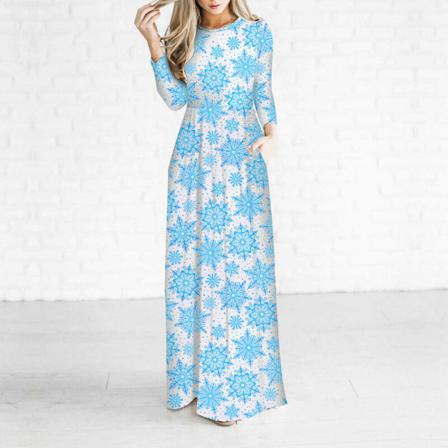 Kvinnor Långärmad Crew Neck Xmas Long Dress Swing Maxiklänningar