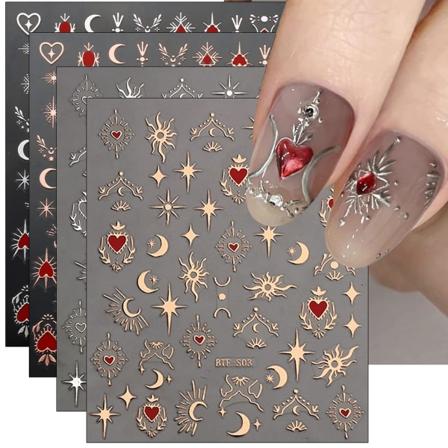 9 ark Måne Stjerne Neglekunst Mærkater Dekaler Selvklæbende Pegatinas Uñas Sol Negle Tilbehør Neglekunst Design Dekoration Tilbehør