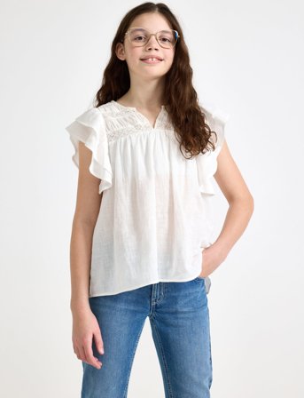 Lindex Blouse Short Sleeve With Floun - White - 128