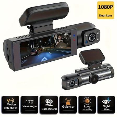 Lollanda Full HD 1080P Dashcam med dubbla linser – högupplöst mörkerseende, loop-inspelning och vidvinkelobjektiv