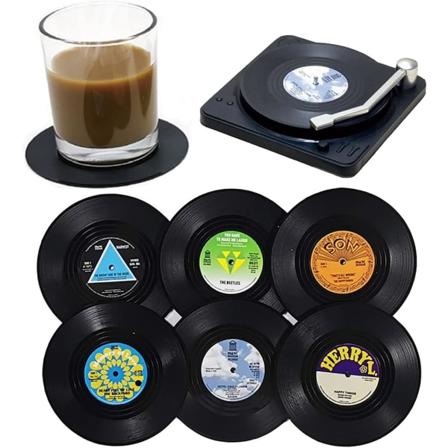 6 kpl Retro CD-levyjen alustaa telineell , vinyyli , liukumattomat