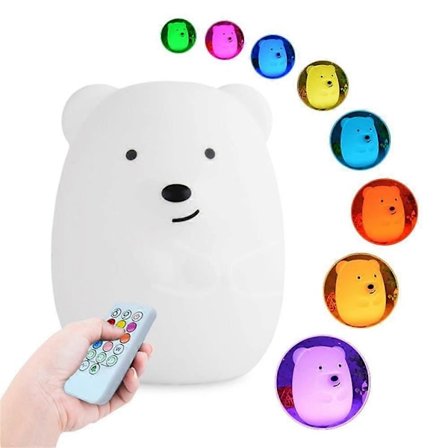 LED nattlampe for barn med 9 farger og fjernkontroll, perfekt nattlampe for barnerom.