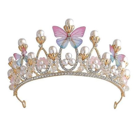 Princess Tiaras For Girls, Crystal Tiara Pearl Princess Crown Pannband (fjärilskrona)(c-g-3)