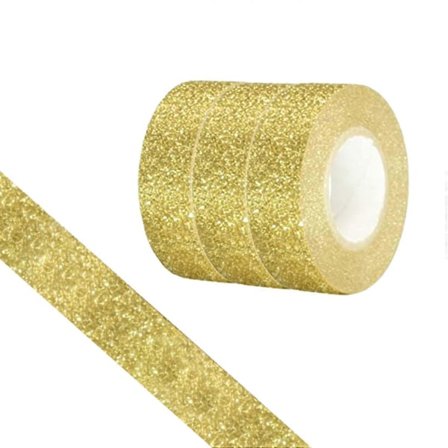 Glitterteippi, 3 rullaa 15 mm koristeteippiä, askartelu itseliimautuva glitter-koriste DIY, lahjapaketointi, leikekirjat (kulta)