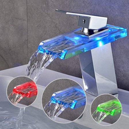 KLB handfat med RGB LED vattenfall badrumsblandare