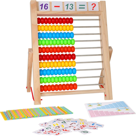 Lasten oppimislelu, 10-rivinen puinen kehyslaskin, laskentatikut, manipulatiivinen matematiikan laskentatyökalu, esikouluoppimislelulahja