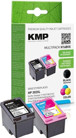 KMP MULTIPACK H168VX - 2-pack - svart, farge (cyan, magenta, gul) - kompatibel - blekkpatron (alternativ for: HP 302XL, HP F6U67AE, HP F6U68AE)