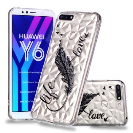 Huawei Honor 7A mobiletui i silikone med præget mønster med 3D diamant struktur - Fjerpen Multicolor