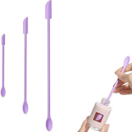 Tredelt sæt - Makeup-spatel i silikone - Dobbeltsidet spatel - Lille/Medium/Stor - Lilla