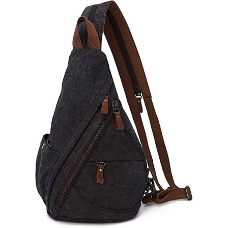 Canvas Sling Bag Rygsæk Kvinder og Mænd - Skulder Rygsæk Cross Body Taske Justerbar skulderrem Perfekt til udendørs sport, vandreture, cykling, moun