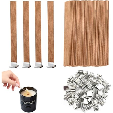 50 stk. Knitrende treveker for lysproduksjon, miljøvennlige trelysveker med metallbaseklips, biologisk nedbrytbare røykfrie veker for soyavoks