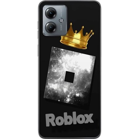Kompatibelt Mobildeksel til Motorola Motorola Moto G14 Minimalistisk svart og sølvfarget Roblox-symbol med gylden krone og luksuriøs gamer-estetikk