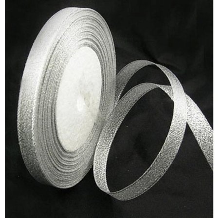 1 Rulle (25yard=22,89 mt.) Silverfärgad Organzaband 10 mm. bred