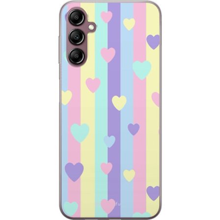 Yhteensopiva Puhelinkuori Samsung Galaxy A14 5G Pastelliraitoja pinkissä, keltaisessa, violetissa ja sinisessä, joissa on hajallaan pehmeitä kawaii-ty