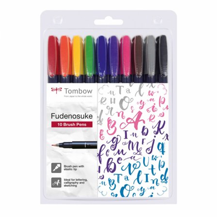 Tombow Feutre de calligraphie Fudenosuke Pointe pinceau dure lot de 10