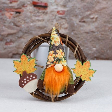 Höstens skördefest Thanksgiving Day-dekorationer Lönnlöv Ansiktslösa gammal man Figur Vine krans hänge (stil 1)