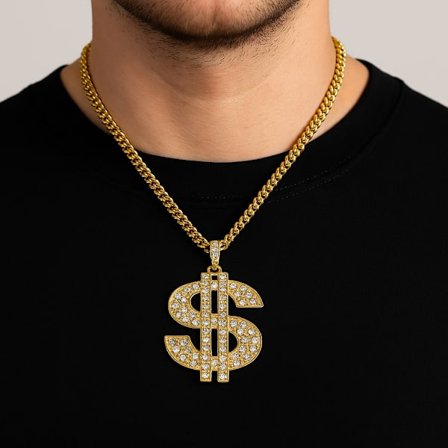 Guldigt halsband med stort dollarhänge