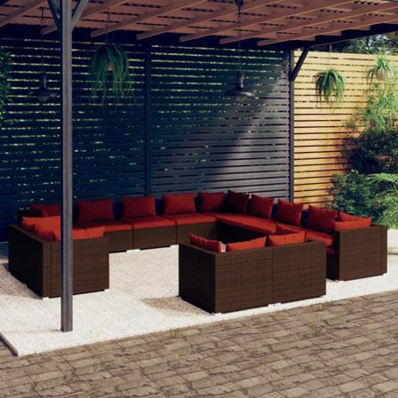 Vidaxl Loungegrupp För Trädgården Med Dynor 13delar Brun Konstro Brun