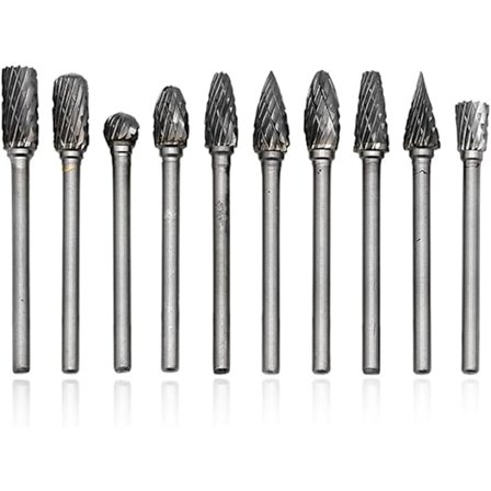 Metal Fræser, Metal Bor, Træ Fræser, 10 Stk. Metal Fræsere med 1/8" Skaft til DIY, Træskæring, Metalpolering, E