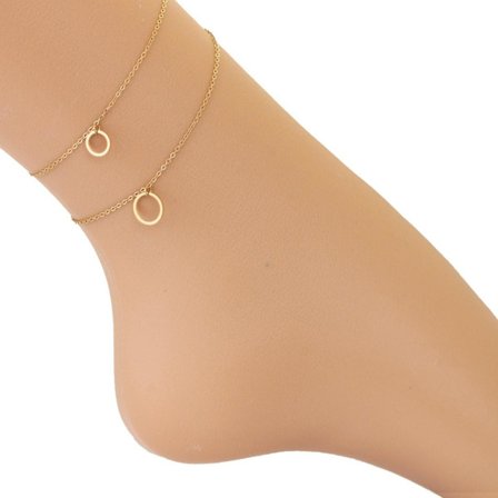 Guld Fotsmycke Fotlänk Vristlänk Fotkedja i Stål med Ringar