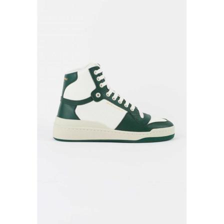 Saint Laurent, Smooth And Perforated Leather Midi Sneakers Groen, Dames, Maat:35 EU