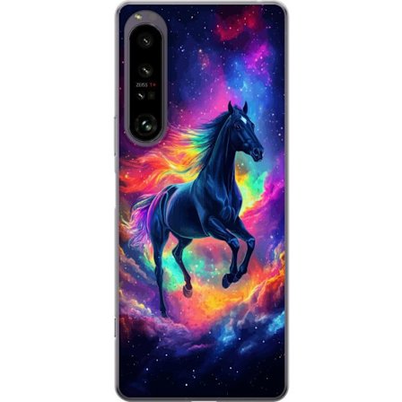 Kompatibel Mobilcover til Sony Xperia 1 IV Farverig galaksehest med regnbue-manke i rummiljø, magisk fantasyillustration til børneværelse, plakater og
