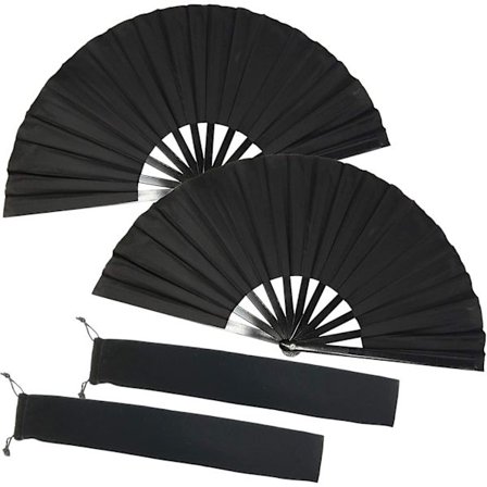 Silke Sammenleggbar Tai Chi Sammenleggbar Vifte Ytelsestilbehør (Svart) 2 Stykker