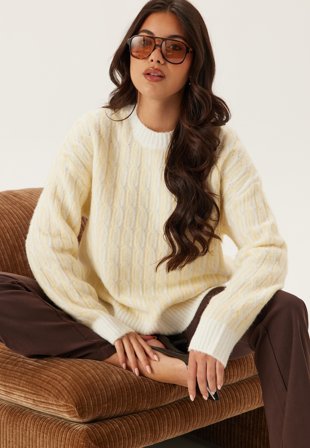 Pieces - Pcrigmor Ls Oneck Pullover - French Vanilla Pack:cloud Danc - Kläder - - Bubbleroom