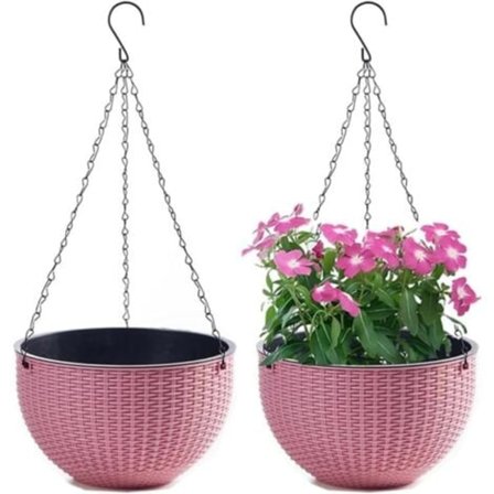 Sett med 2 hengende blomsterpotter med rustfri stålkjede, blomsterpotter for innendørs og utendørs balkong og hengende blomsterpotter (Kaliber 21 cm, 